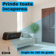 Camera de Supraveghere WiFi Tip Ceas Digital EDAR, Full HD 1080p, Unghi de 160 de Grade, Vedere pe Timp de Noapte, Detectie d...
