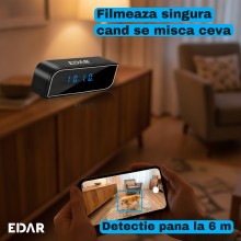 Camera de Supraveghere WiFi Tip Ceas Digital EDAR, Full HD 1080p, Unghi de 160 de Grade, Vedere pe Timp de Noapte, Detectie d...