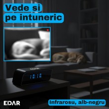 Camera de Supraveghere WiFi Tip Ceas Digital EDAR, Full HD 1080p, Unghi de 160 de Grade, Vedere pe Timp de Noapte, Detectie d...