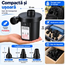 Pompa De Aer Electrica EDAR, Umfla/Dezumfla Saltele/Piscine/Colace, Folositoare Pentru Camping, Umflare Rapida Pompa De Aer Electrica EDAR, Umfla/Dezumfla Saltele/Piscine/Colace, Folositoare Pentru Camping, Umflare Rapida