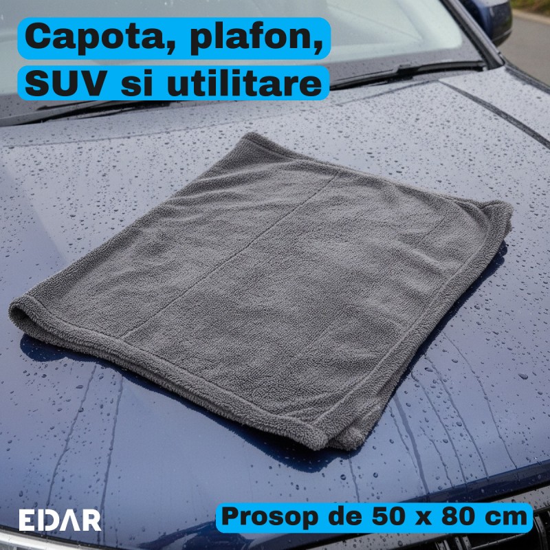 Laveta Microfibra Uscare Auto EDAR, 50 x 80 cm, 1600 GSM, Fir Rasucit Super Absorbant, Nu Zgarie Vopseaua sau Folia PPF
