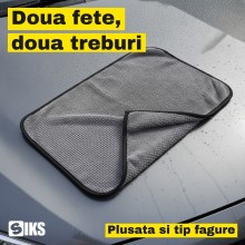 Laveta Microfibra Uscare Auto SIKS, 50 x 90 cm XL, 850 GSM, Doua Fete, Tesatura Tip Fagure si Partea Plusata, pentru Caroseri...