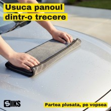 Laveta Microfibra Uscare Auto SIKS, 50 x 90 cm XL, 850 GSM, Doua Fete, Tesatura Tip Fagure si Partea Plusata, pentru Caroseri...