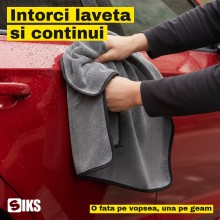 Laveta Microfibra Uscare Auto SIKS, 50 x 90 cm XL, 850 GSM, Doua Fete, Tesatura Tip Fagure si Partea Plusata, pentru Caroseri...