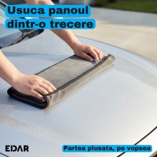 Laveta Microfibra Uscare Auto EDAR, 50 x 90 cm XL, 850 GSM, Doua Fete, Tesatura Tip Fagure si Partea Plusata, pentru Caroseri...