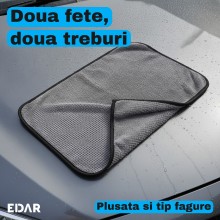 Laveta Microfibra Uscare Auto EDAR, 50 x 90 cm XL, 850 GSM, Doua Fete, Tesatura Tip Fagure si Partea Plusata, pentru Caroseri...