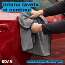 Laveta Microfibra Uscare Auto EDAR, 50 x 90 cm XL, 850 GSM, Doua Fete, Tesatura Tip Fagure si Partea Plusata, pentru Caroseri...