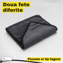 Laveta Microfibra Uscare Auto SIKS, 30 x 50 cm, 850 GSM, Doua Fete, Tesatura Tip Fagure si Partea Plusata, pentru Caroserie s...