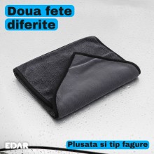 Laveta Microfibra Uscare Auto EDAR, 30 x 50 cm, 850 GSM, Doua Fete, Tesatura Tip Fagure si Partea Plusata, pentru Caroserie s...