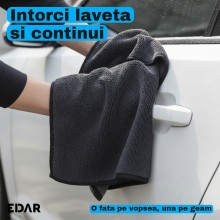 Laveta Microfibra Uscare Auto EDAR, 30 x 50 cm, 850 GSM, Doua Fete, Tesatura Tip Fagure si Partea Plusata, pentru Caroserie s...