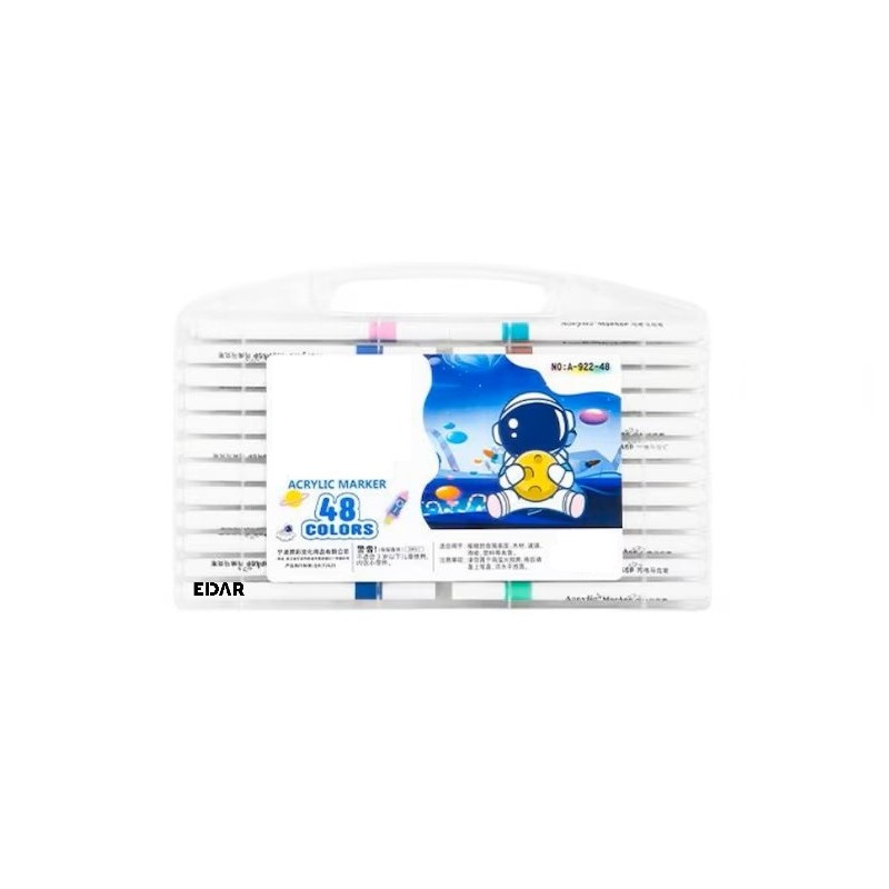 Set 48 Markere Acrilice Profesionale EDAR, Culori Permanente Rezistente la Apa, pentru Pictura pe Sticla, Lemn, Ceramica, Met...
