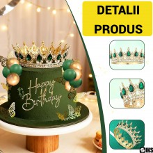 Coroana Pentru Tort SIKS Topper Premium, Coronita Cu Diametru 15.5 Cm, Diadema Rotunda Aurie Cu Cristale Verzi, Decor Luxury ... Coroana Pentru Tort SIKS Topper Premium, Coronita Cu Diametru 15.5 Cm, Diadema Rotunda Aurie Cu Cristale Verzi, Decor Luxury ...
