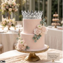 Coroana Pentru Tort SIKS Topper Premium, Coronita Cu Diametru 15.5 Cm, Diadema Rotunda Argintie Cu Cristale, Decor Luxury Pen...