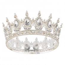 Coroana Pentru Tort SIKS Topper Premium, Coronita Cu Diametru 15.5 Cm, Diadema Rotunda Argintie Cu Cristale, Decor Luxury Pen...