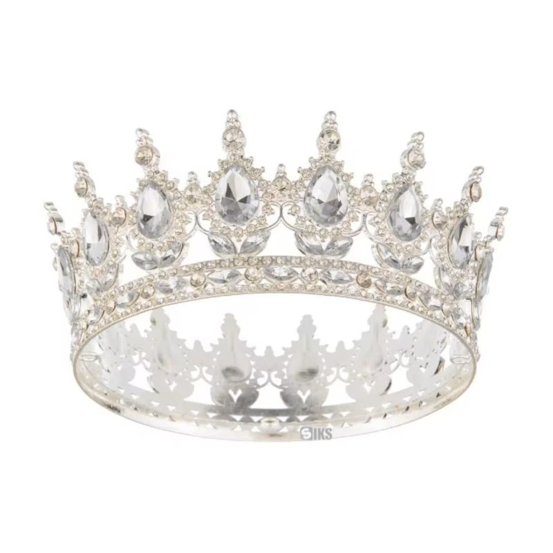 Coroana Pentru Tort SIKS Topper Premium, Coronita Cu Diametru 15.5 Cm, Diadema Rotunda Argintie Cu Cristale, Decor Luxury Pen...