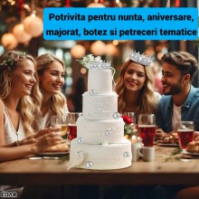 Coroana Decorativa pentru Tort EDAR Topper Premium, Diadema Rotunda Argintie cu Cristale, Diametru 15.5 cm, Decor Elegant pen... Coroana Decorativa pentru Tort EDAR Topper Premium, Diadema Rotunda Argintie cu Cristale, Diametru 15.5 cm, Decor Elegant pen...