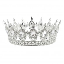 Coroana Decorativa pentru Tort EDAR Topper Premium, Diadema Rotunda Argintie cu Cristale, Diametru 15.5 cm, Decor Elegant pen...