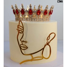 Coroana Pentru Tort SIKS Topper Premium, Coronita Cu Diametru 15.5 Cm, Diadema Rotunda Aurie Cu Cristale Rosii, Decor Luxury ...