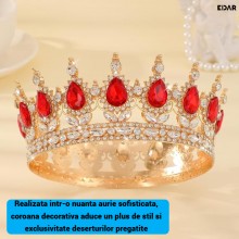 Coroana Decorativa pentru Tort EDAR Topper Premium, Diadema Rotunda Aurie cu Cristale Rosii, Diametru 15.5 cm, Decor Elegant ... Coroana Decorativa pentru Tort EDAR Topper Premium, Diadema Rotunda Aurie cu Cristale Rosii, Diametru 15.5 cm, Decor Elegant ...