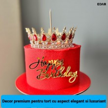 Coroana Decorativa pentru Tort EDAR Topper Premium, Diadema Rotunda Aurie cu Cristale Rosii, Diametru 15.5 cm, Decor Elegant ... Coroana Decorativa pentru Tort EDAR Topper Premium, Diadema Rotunda Aurie cu Cristale Rosii, Diametru 15.5 cm, Decor Elegant ...