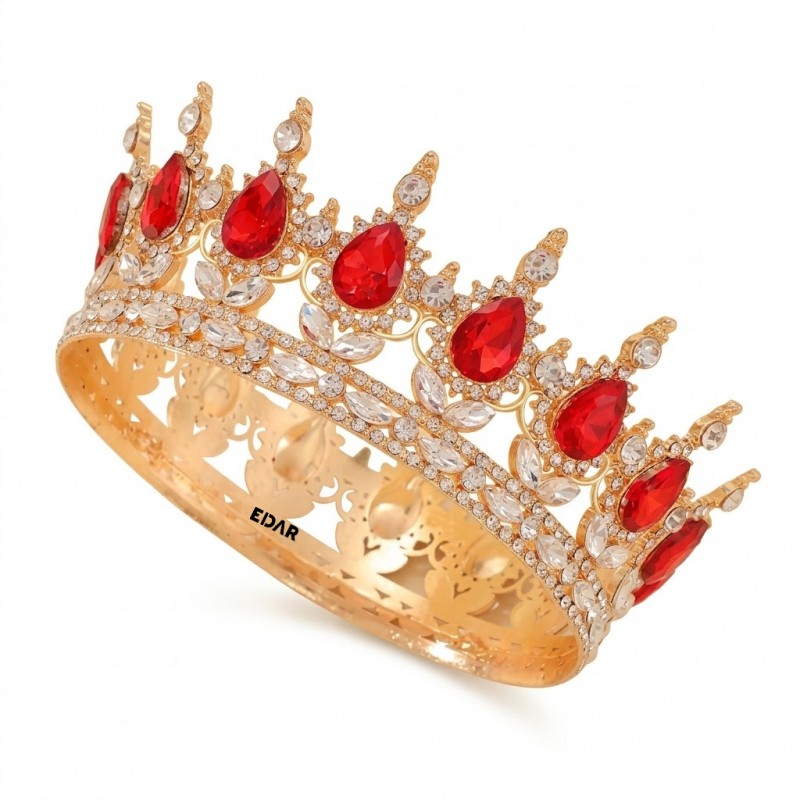 Coroana Decorativa pentru Tort EDAR Topper Premium, Diadema Rotunda Aurie cu Cristale Rosii, Diametru 15.5 cm, Decor Elegant ... Coroana Decorativa pentru Tort EDAR Topper Premium, Diadema Rotunda Aurie cu Cristale Rosii, Diametru 15.5 cm, Decor Elegant ...