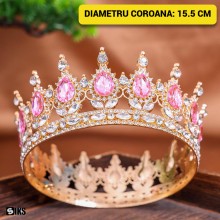 Coroana Pentru Tort SIKS Topper Premium, Coronita Cu Diametru 15.5 Cm, Diadema Rotunda Aurie Cu Cristale Roz, Decor Luxury Pe... Coroana Pentru Tort SIKS Topper Premium, Coronita Cu Diametru 15.5 Cm, Diadema Rotunda Aurie Cu Cristale Roz, Decor Luxury Pe...