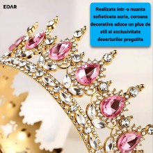 Coroana Decorativa pentru Tort EDAR Topper Premium, Diadema Rotunda Aurie cu Cristale Roz, Diametru 15.5 cm, Decor Elegant pe... Coroana Decorativa pentru Tort EDAR Topper Premium, Diadema Rotunda Aurie cu Cristale Roz, Diametru 15.5 cm, Decor Elegant pe...