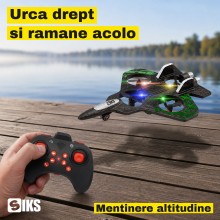 Drona Quadcopter cu Telecomanda SIKS, Model Avion de Vanatoare, 2.4 GHz, Raza 40 m, Autonomie 6-8 Minute, Lumini LED in Patru...