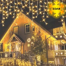 Ghirlanda Luminoasa Tip Franjuri EDAR, Instalatie De Craciun Perdea Pentru Exterior/Interior, 25m, 600 Leduri, Fir Alb, Flash...