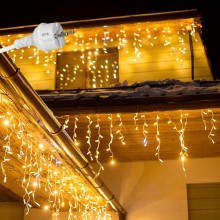 Ghirlanda Luminoasa Tip Franjuri EDAR, Instalatie De Craciun Perdea Pentru Exterior/Interior, 25m, 600 Leduri, Fir Alb, Flash...