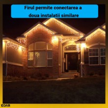 Ghirlanda Luminoasa Tip Franjuri EDAR, Instalatie De Craciun Perdea Pentru Exterior/Interior, 25m, 600 Leduri, Fir Alb, Flash...