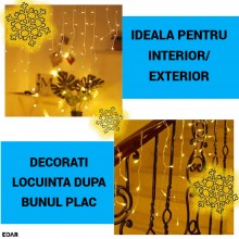 Ghirlanda Luminoasa Tip Franjuri EDAR, Instalatie De Craciun Perdea Pentru Exterior/Interior, 25m, 600 Leduri, Fir Alb, Flash...
