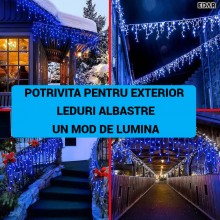 Ghirlanda Luminoasa Tip Franjuri EDAR, Instalatie De Craciun Perdea Pentru Exterior/Interior, 25m, 600 Leduri, Fir Alb, Flash...