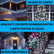 Instalatie De Craciun Perdea Pentru Exterior/Interior Tip Franjuri EDAR, 25m, 600 Leduri, Fir Alb, Flash, Interconectabila, U...
