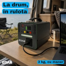Statie de Alimentare Portabila EDAR, 192 Wh LiFePO4, 300 W, Priza 220 V, 2 x USB, Lampa LED, Incarcare Solara, pentru Camping...