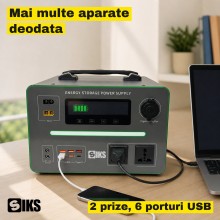 Statie de Alimentare Portabila SIKS, 576 Wh LiFePO4, 600 W, 2 Prize 220 V, 5 x USB si USB-C 36 W, Priza Auto 12 V, Incarcare ... Statie de Alimentare Portabila SIKS, 576 Wh LiFePO4, 600 W, 2 Prize 220 V, 5 x USB si USB-C 36 W, Priza Auto 12 V, Incarcare ...
