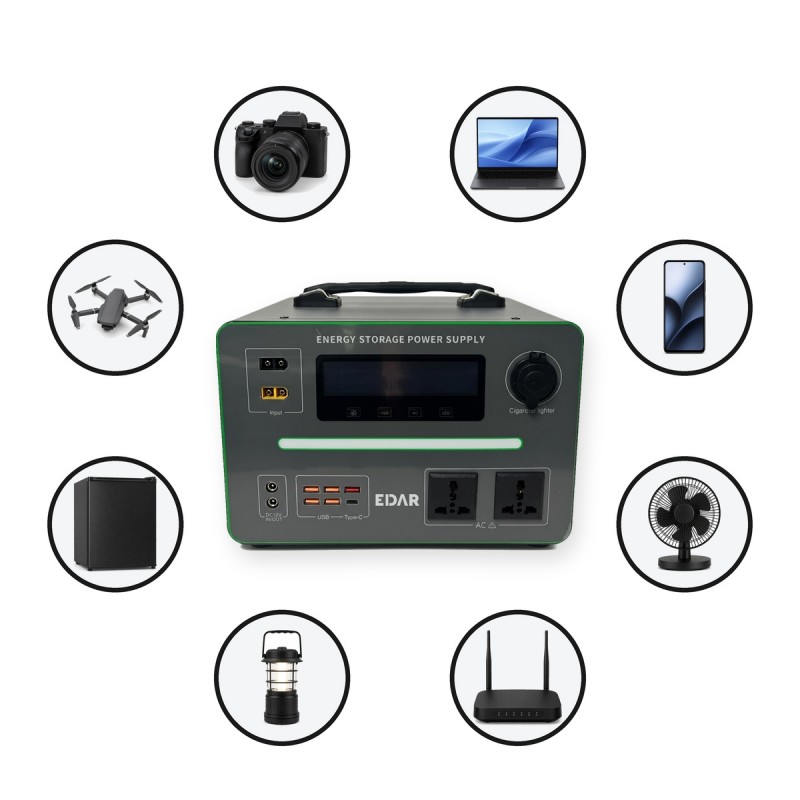 Statie de Alimentare Portabila EDAR, 576 Wh LiFePO4, 600 W, 2 Prize 220 V, 5 x USB si USB-C 36 W, Priza Auto 12 V, Incarcare ... Statie de Alimentare Portabila EDAR, 576 Wh LiFePO4, 600 W, 2 Prize 220 V, 5 x USB si USB-C 36 W, Priza Auto 12 V, Incarcare ...