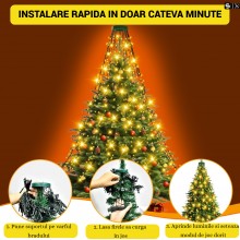 Instalatie Brad De Tip Cascada SIKS Cu Suport Pentru Varf, 400 LED-uri, 16 fire x 2 Metri Lungime, 8 Jocuri De Lumini, Pentru...