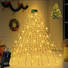 Instalatie Brad De Tip Cascada SIKS Cu Suport Pentru Varf, 400 LED-uri, 16 fire x 2 Metri Lungime, 8 Jocuri De Lumini, Pentru...