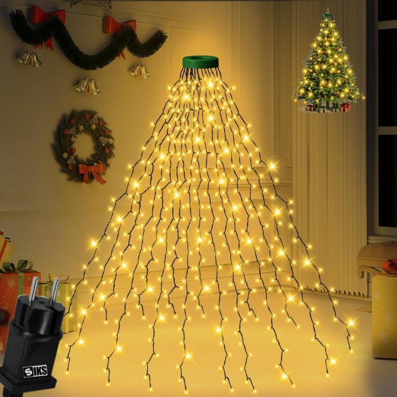 Instalatie Brad De Tip Cascada SIKS Cu Suport Pentru Varf, 400 LED-uri, 16 fire x 2 Metri Lungime, 8 Jocuri De Lumini, Pentru... Instalatie Brad De Tip Cascada SIKS Cu Suport Pentru Varf, 400 LED-uri, 16 fire x 2 Metri Lungime, 8 Jocuri De Lumini, Pentru...
