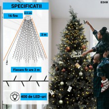 Instalatie Luminoasa de Craciun Tip Cascada EDAR, pentru Brad, 400 LED-uri Alb Cald, 16 Fire x 2 m, Suport pentru Varf, 8 Joc... Instalatie Luminoasa de Craciun Tip Cascada EDAR, pentru Brad, 400 LED-uri Alb Cald, 16 Fire x 2 m, Suport pentru Varf, 8 Joc...