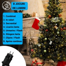 Instalatie Luminoasa de Craciun Tip Cascada EDAR, pentru Brad, 400 LED-uri Alb Cald, 16 Fire x 2 m, Suport pentru Varf, 8 Joc...