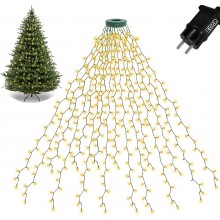 Instalatie Luminoasa de Craciun Tip Cascada EDAR, pentru Brad, 400 LED-uri Alb Cald, 16 Fire x 2 m, Suport pentru Varf, 8 Joc...