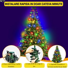 Instalatie Brad De Tip Cascada SIKS Cu Suport Pentru Varf, 400 LED-uri, 16 fire x 2 Metri Lungime, 8 Jocuri De Lumini, Pentru...