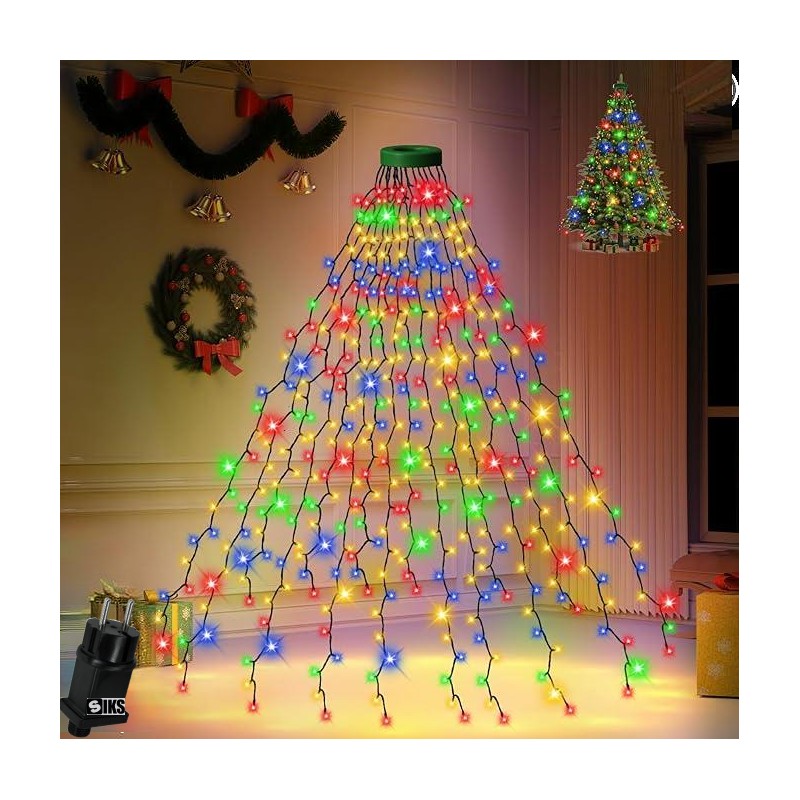 Instalatie Brad De Tip Cascada SIKS Cu Suport Pentru Varf, 400 LED-uri, 16 fire x 2 Metri Lungime, 8 Jocuri De Lumini, Pentru... Instalatie Brad De Tip Cascada SIKS Cu Suport Pentru Varf, 400 LED-uri, 16 fire x 2 Metri Lungime, 8 Jocuri De Lumini, Pentru...