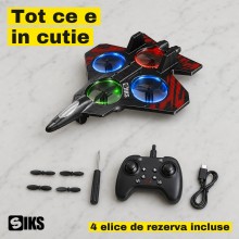 Avion Jet RC cu Telecomanda SIKS, Iluminare LED, 4 Elice de Rezerva Incluse, 2.4 GHz, Raza 40 m, Zbor 6-8 Minute, Mentinere A... Avion Jet RC cu Telecomanda SIKS, Iluminare LED, 4 Elice de Rezerva Incluse, 2.4 GHz, Raza 40 m, Zbor 6-8 Minute, Mentinere A...