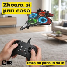Avion Jet RC cu Telecomanda SIKS, Iluminare LED, 4 Elice de Rezerva Incluse, 2.4 GHz, Raza 40 m, Zbor 6-8 Minute, Mentinere A...