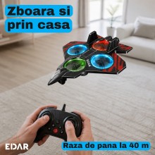 Avion Jet RC cu Telecomanda EDAR, Iluminare LED, 4 Elice de Rezerva Incluse, 2.4 GHz, Raza 40 m, Zbor 6-8 Minute, Mentinere A...