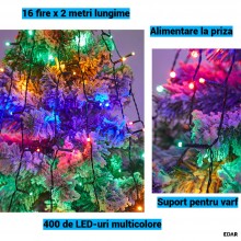 Instalatie Luminoasa de Craciun Tip Cascada EDAR, pentru Brad, 400 LED-uri Multicolor, 16 Fire x 2 m, Suport pentru Varf, 8 J... Instalatie Luminoasa de Craciun Tip Cascada EDAR, pentru Brad, 400 LED-uri Multicolor, 16 Fire x 2 m, Suport pentru Varf, 8 J...