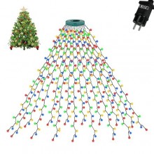 Instalatie Luminoasa de Craciun Tip Cascada EDAR, pentru Brad, 400 LED-uri Multicolor, 16 Fire x 2 m, Suport pentru Varf, 8 J...